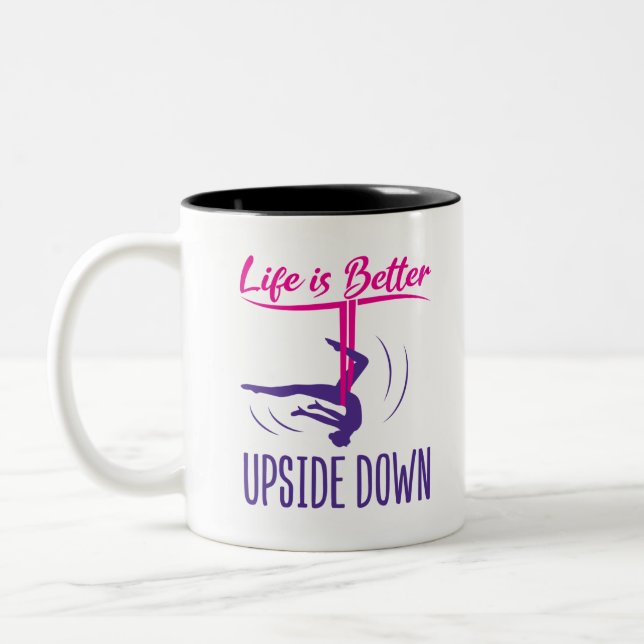 Life Is Better Upside Down Aerial Yoga Two-Tone Coffee Mug (Left)