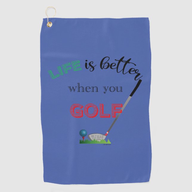 Life is Better when you Golf, Blue, Custom Cool  Golf Towel (Front)