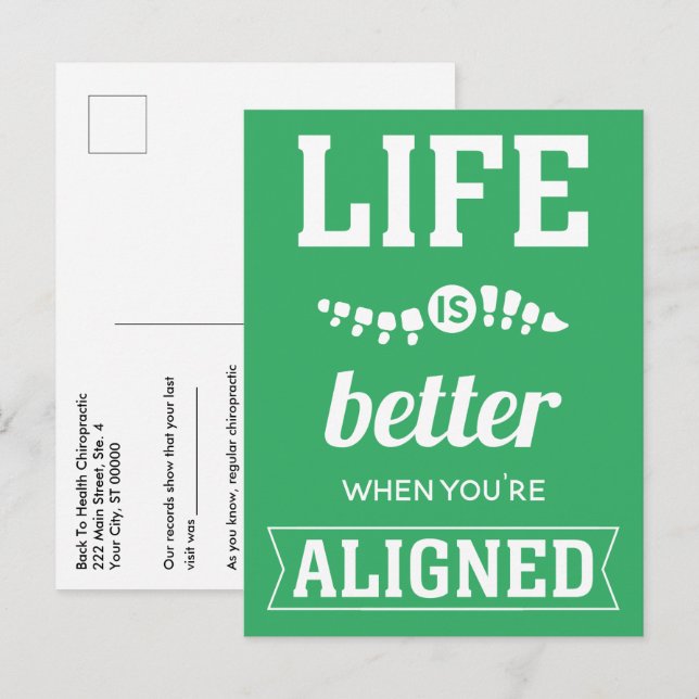 Life Is Better When You're Aligned Chiropractic Postcard (Front/Back)
