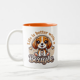 Life is Better with a Beagle - Cute Beagle Two-Tone Coffee Mug