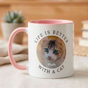 Life is Better with a Cat Add Photo and Name Mug