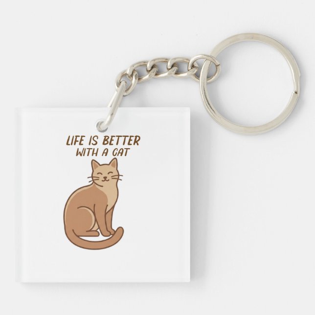 Life Is Better With a Cat – Cute Cat Lover Design Key Ring (Back)