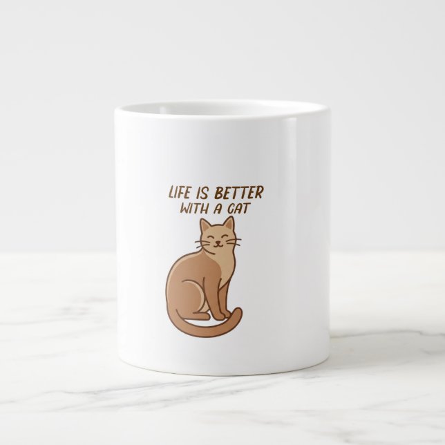 Life Is Better With a Cat – Cute Cat Lover Design Large Coffee Mug (Front)