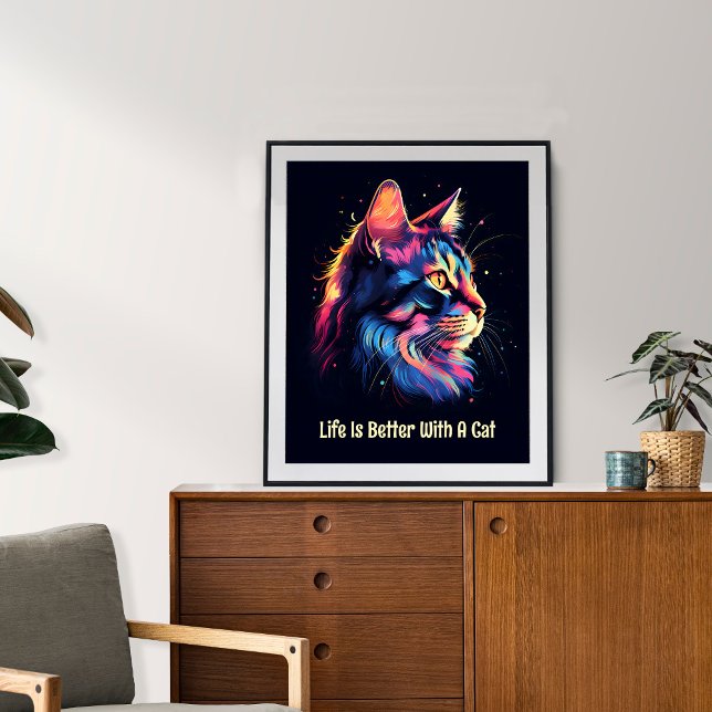Life is better with a cat. Cute colourful cat Poster (Creator Uploaded)