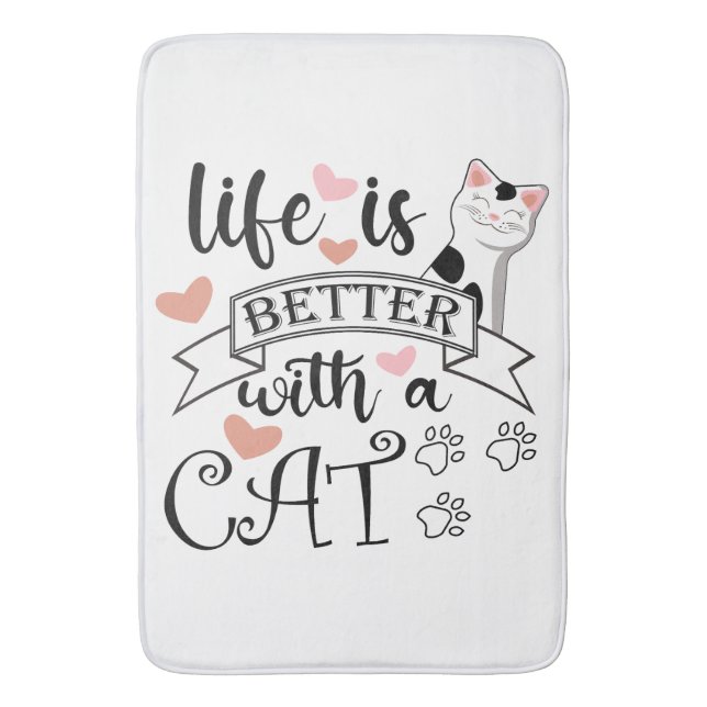 Life is Better With a Cat quote slogan Bath Mat (Front Vertical)