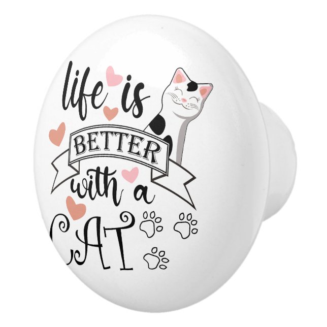 Life is Better With a Cat quote slogan Ceramic Knob (Right)