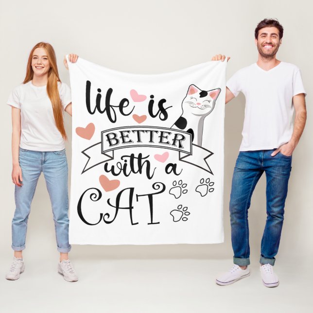 Life is Better With a Cat quote slogan Fleece Blanket (In Situ)