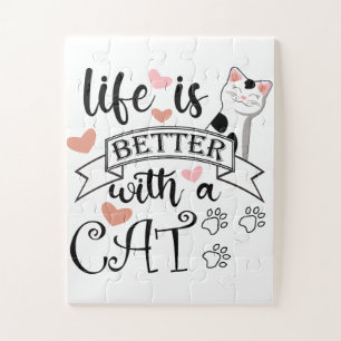 Life is Better With a Cat quote slogan Jigsaw Puzzle