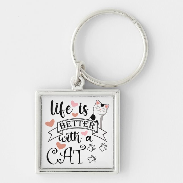 Life is Better With a Cat quote slogan Key Ring (Front)