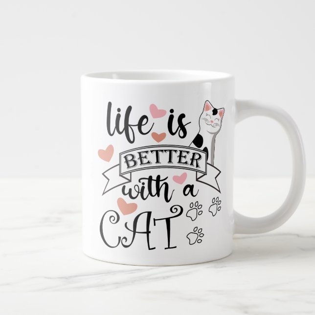 Life is Better With a Cat quote slogan Large Coffee Mug (Right)