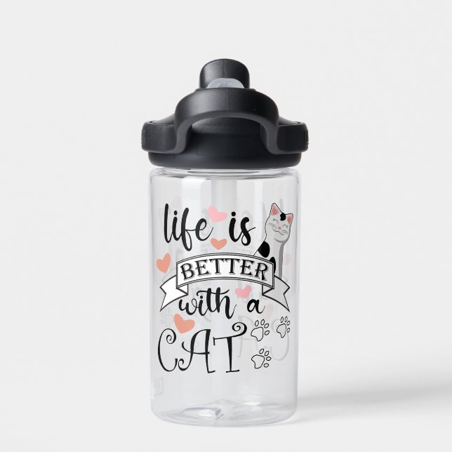 Life is Better With a Cat quote slogan Water Bottle (Back)