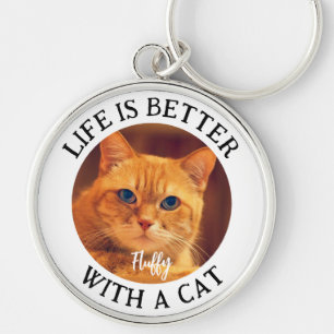 Life is Better with a Cat Quote with Custom Photo  Key Ring