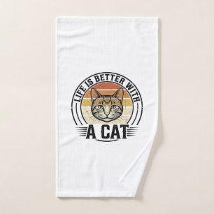 Life Is Better With A Cat Vintage Cat Shirt Design Hand Towel