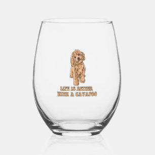 Life Is Better With A Cavapoo - Funny Dog Lover  1 Stemless Wine Glass
