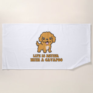 Life Is Better With A Cavapoo - Funny Dog Lover   Beach Towel