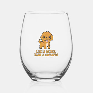 Life Is Better With A Cavapoo - Funny Dog Lover Stemless Wine Glass