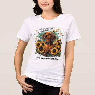 Life is Better With A Dachshund Sunflowers Sparkle Tri-Blend Shirt