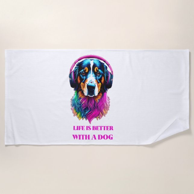 Life is Better with a Dog Beach Towel (Front)