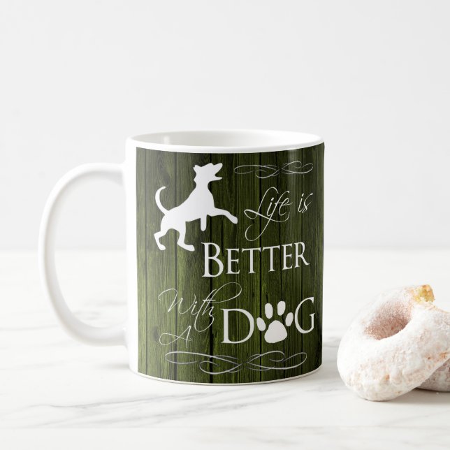 Life is better with a Dog Coffee Mug - Green (With Donut)