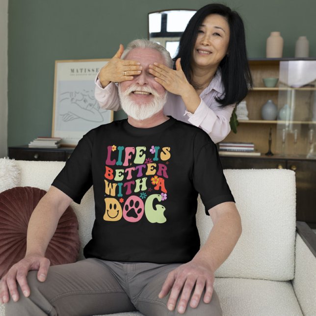 Life is better with a dog - colourful groovy desig Tri-Blend shirt (Creator Uploaded)