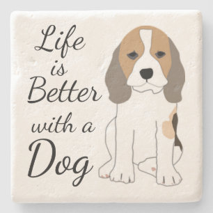 Life is Better with a Dog cute cartoon puppy Art Stone Coaster