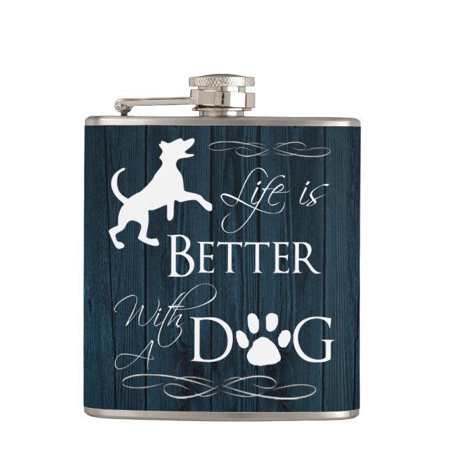 Life is better with a Dog Flask - Blue (Front)