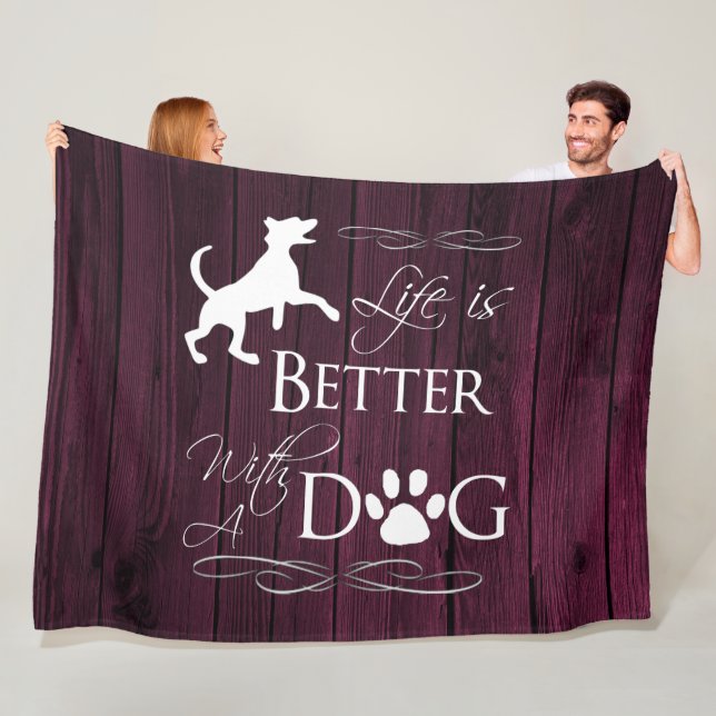 Life is better with a Dog Fleece Blanket - Magenta (In Situ)