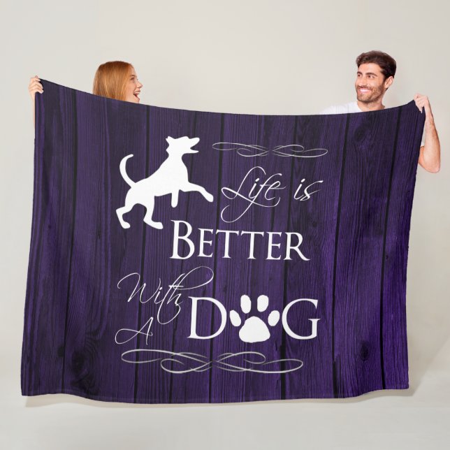 Life is better with a Dog Fleece Blanket - Purple (In Situ)