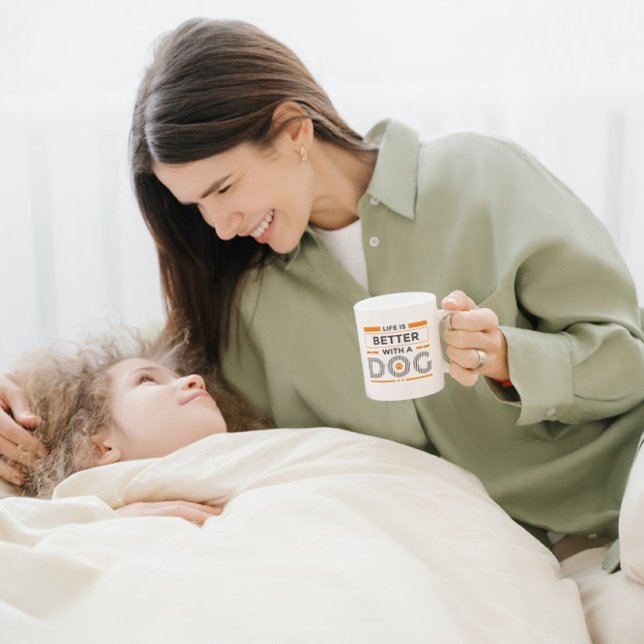 Life is better with a dog grey and orange modern coffee mug (Creator Uploaded)