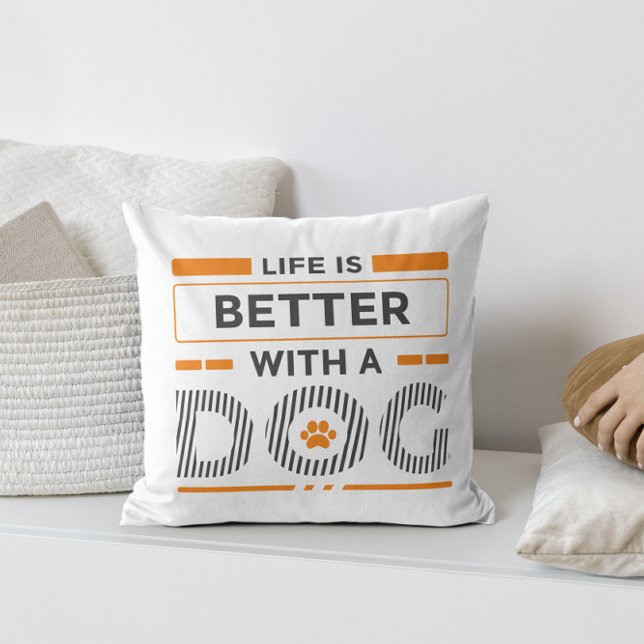 Life is better with a dog modern orange and grey cushion (Creator Uploaded)