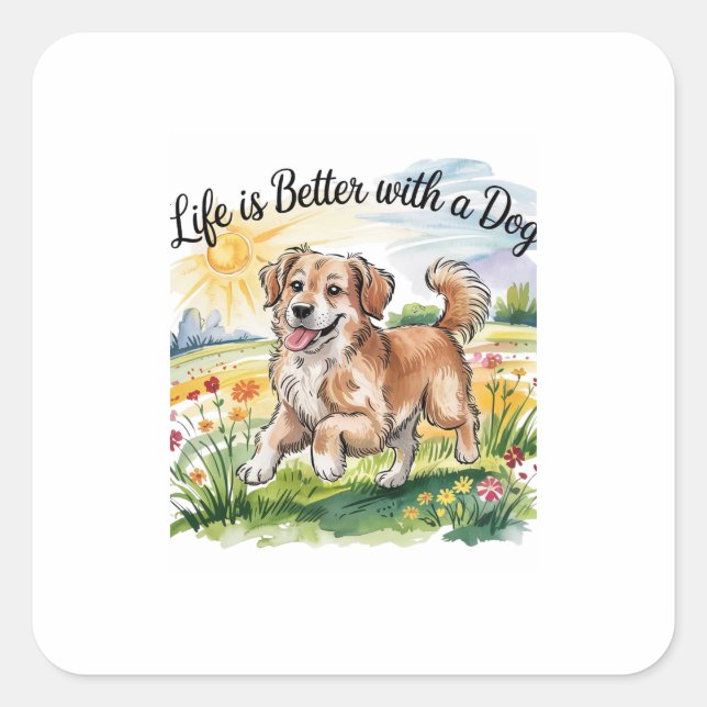 "Life is Better with a Dog" Square Sticker (Front)