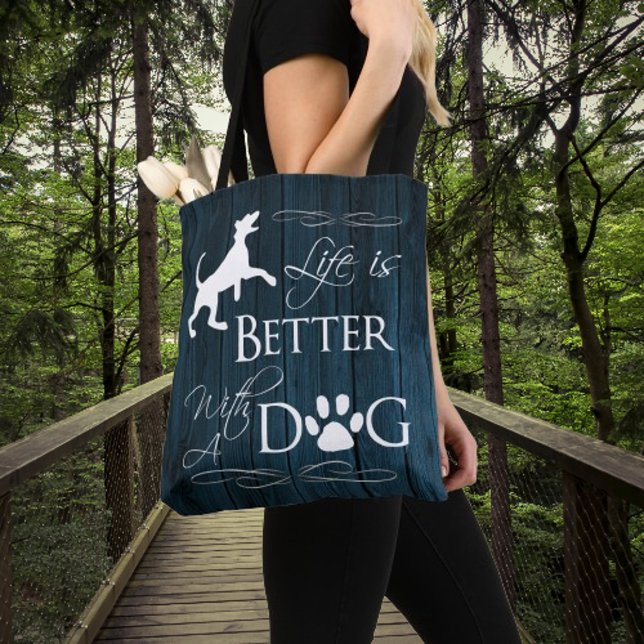 Life is better with a Dog Tote Bag - Blue (Blue Life is Better with a Dog Tote Bag)