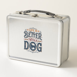 Life Is Better With a Dog Vintage Engraving Design Metal Lunch Box