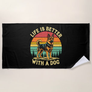 Life Is Better With A Dog - Vintage Sunset Beach Towel