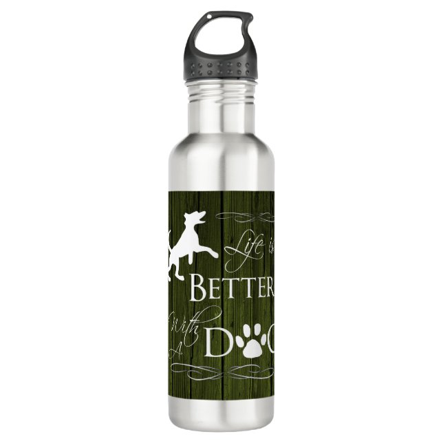 Life is better with a Dog Water Bottle - Green (Front)