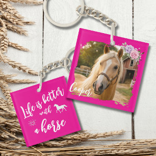 Life Is Better With A Horse Black and White Custom Key Ring