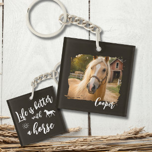 Life Is Better With A Horse Black and White Custom Key Ring