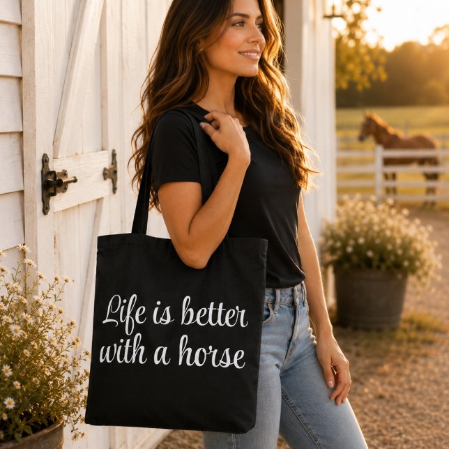 Life Is Better With A Horse Black Script Minimal Tote Bag (Creator Uploaded)