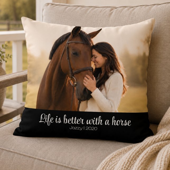 Life Is Better With A Horse Script Monogram Cushion (Creator Uploaded)