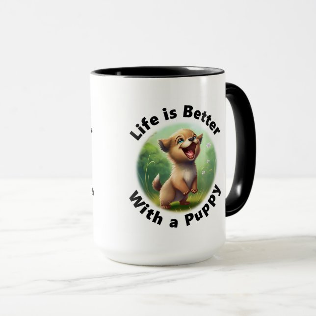 Life is Better With a Puppy Combo Mug, 15 oz  Mug (Front Right)