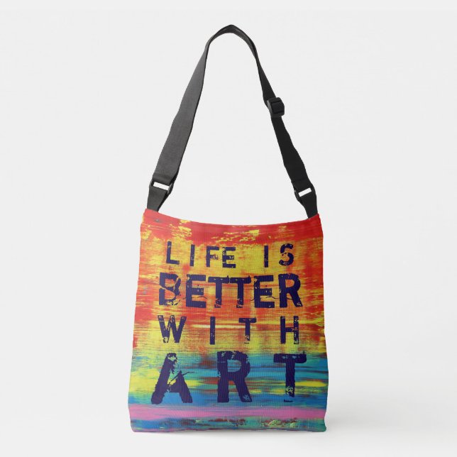 Life is Better with Art- Sunny Yellow Abstract Art Crossbody Bag (Front)
