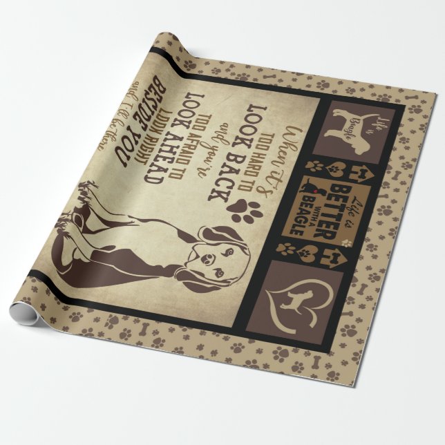 "Life Is Better With Beagle, Dog Lover Wrapping Paper (Unrolled)