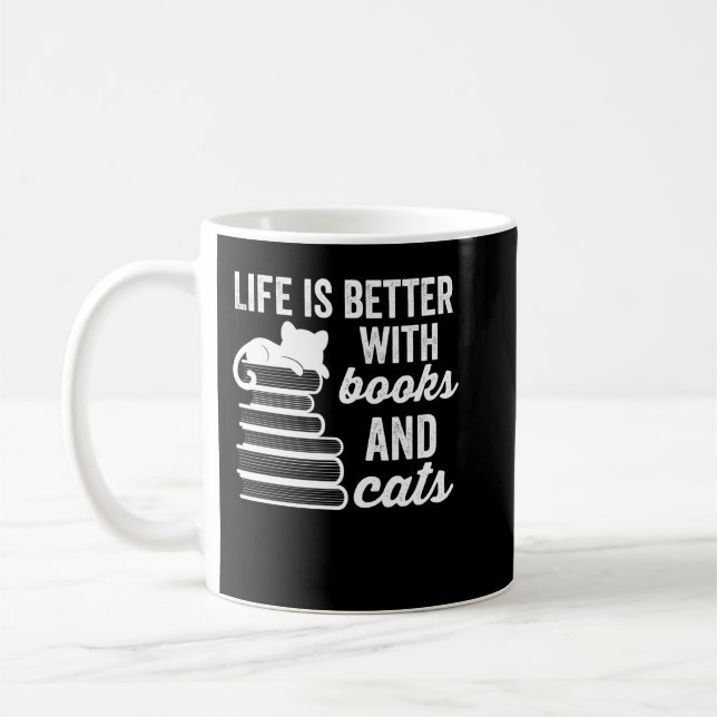 Life Is Better With Books And Cats Coffee Mug (Left)