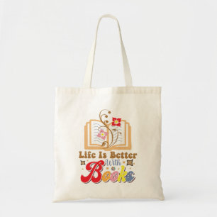 "Life Is Better With Books" Retro Colorful Reading Tote Bag