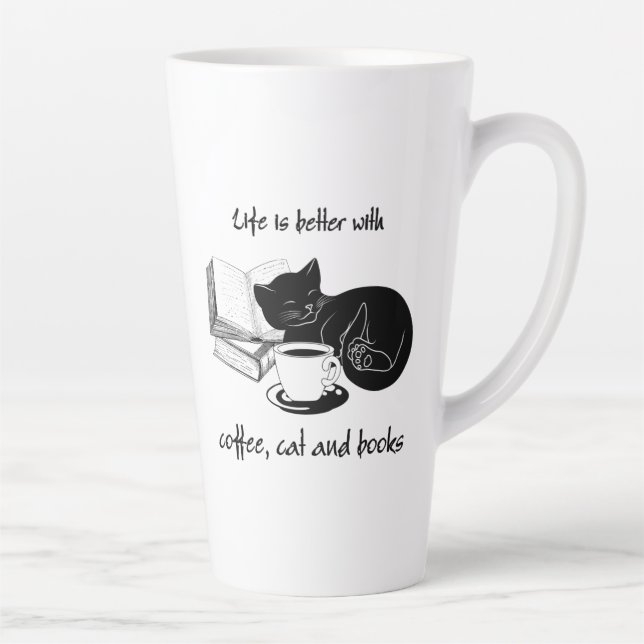 LIFE IS BETTER WITH CAT COFFEE AND BOOKS LATTE MUG (Right)