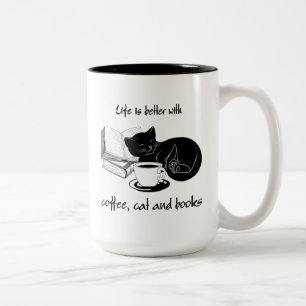 LIFE IS BETTER WITH CAT COFFEE AND BOOKS Two-Tone COFFEE MUG