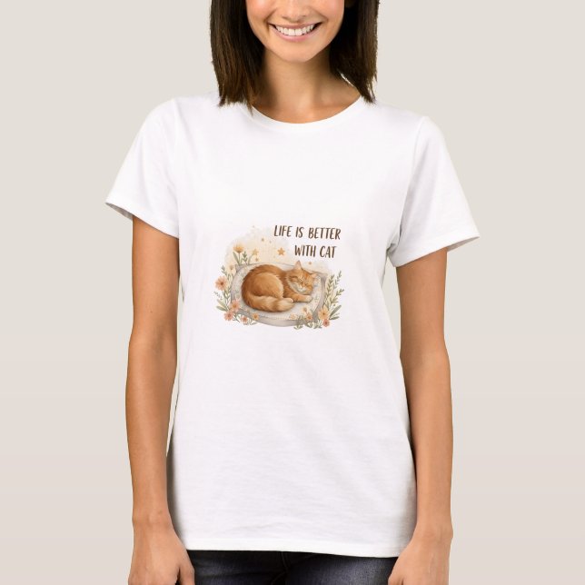 Life is Better with Cat - Cosy Floral Nap Design  T-Shirt (Front)