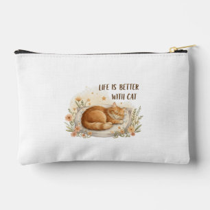 Life is Better with Cat - Cozy Floral Nap Small  Accessory Pouch