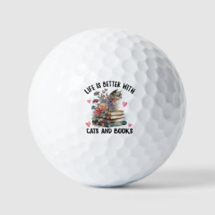 Life is better with Cats and Books Funny Cat Golf Balls