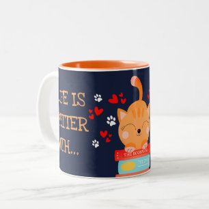 Life is Better With Cats and Books Personalised Two-Tone Coffee Mug